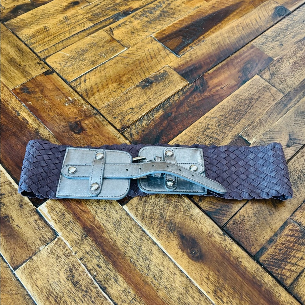Women's Woven Leather Belt with Silver Buckle